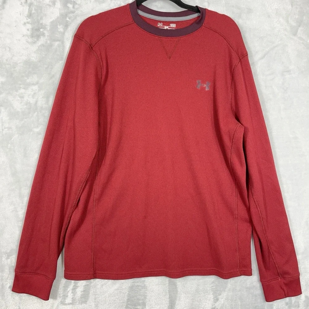 Under Armour Mens Loose Fit Cold Gear Waffle Knit Base Layer Shirt Red L Utility